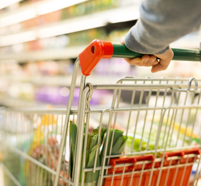 a shopping cart full of food