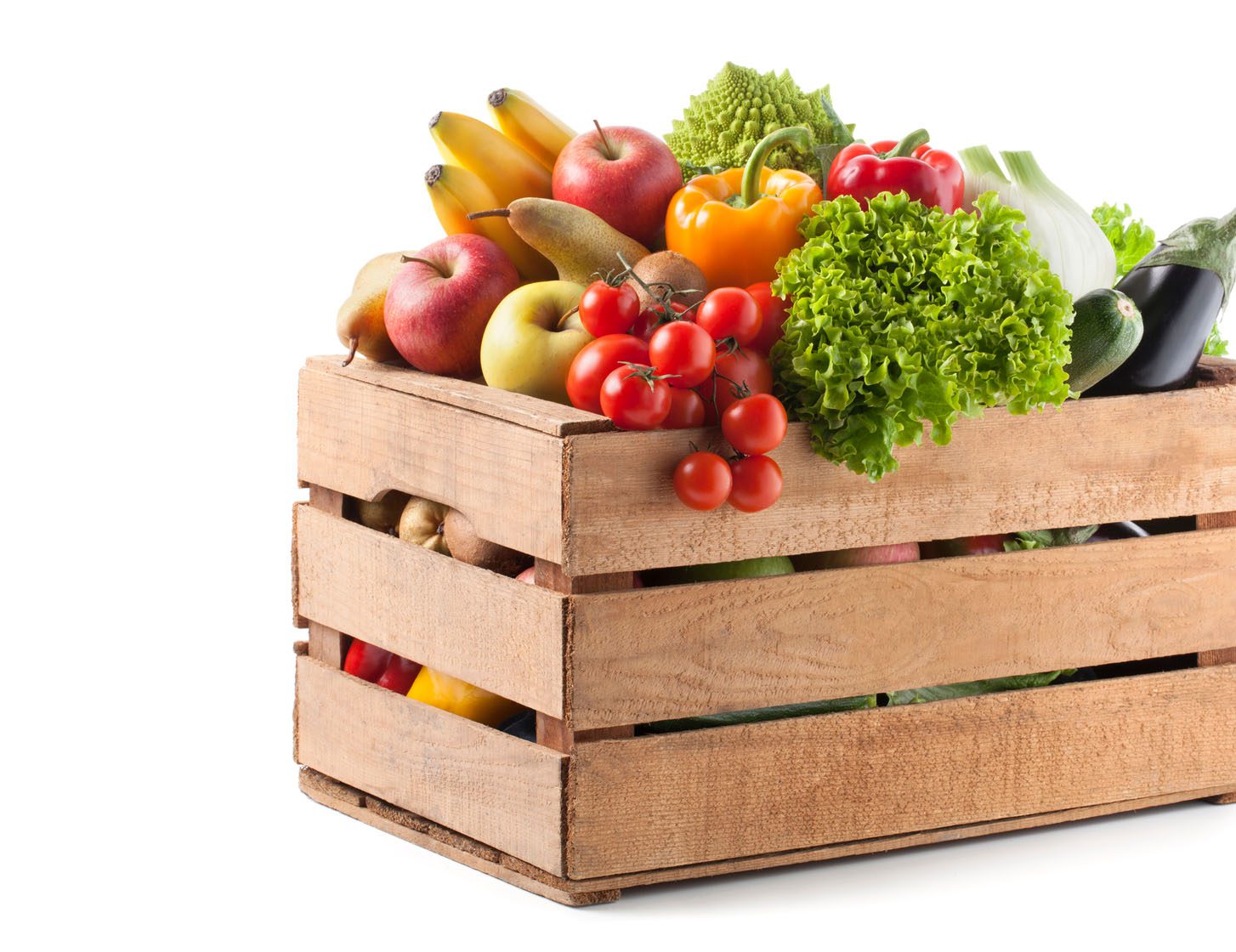 a box full of fruits and vegetables